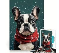 Puzzle de 1000 pièces pour Adultes Boston Terrier en Tenue de Noël Jeu de réflexion Amusant et précis pour se détendre et s'amuser Cadeau d'anniversaire (38x26cm)