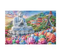 Puzzle De 1000 Pièces pour Adultes Bouddha Champ de Lotus 75x50cm Activité Team Building pour Collègues De Bureau Jeu De Groupe Amusant Améliore La Collaboration
