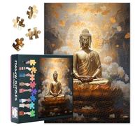Puzzle de 1000 pièces pour adultes, Bouddha doré en méditation entouré de fleurs blanches, puzzle de 1000 pièces 70 x 50 cm