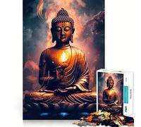 Puzzle de 1000 pièces pour Adultes Bouddha,Lotus,Flamme sacrée Jeu de logique à pièces ajustées Idée Cadeau Amusante pour Un Anniversaire (50x75cm)