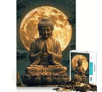 Puzzle de 1000 pièces pour Adultes Bouddha sous la Pleine Lune Finitions soignées Jeu cognitif et Relaxant Décoration Murale de Noël (38x52cm)