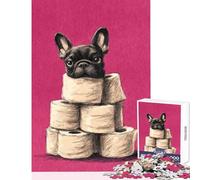Puzzle de 1000 pièces pour Adultes Bouledogue français sur Une Tour de Papier Toilette Jeu éducatif Améliore la mémoire Jouet Anti-Stress Activités Amusantes à la Maison (75x50cm)