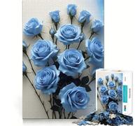 Puzzle de 1000 pièces pour Adultes Bouquet de Roses Bleues Décoration soignée,Jeu cognitif et Amusant,Jeu de Paix,activité d'anniversaire (38x52cm)