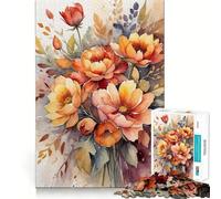 Puzzle de 1000 pièces pour Adultes Bouquet Floral Aquarelle Jeu de réflexion Découpe Nette,alignement Parfait Activité Amusante en Famille Soirée Jeux (50x75cm)