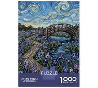 Puzzle De 1000 Pièces pour Adultes Bridge Over Irises in Starry Sky Puzzle pour Adultes Jeux Relaxants Course De Vitesse Manuelle Activités Amusantes À La Maison 52x38cm/1000pcs