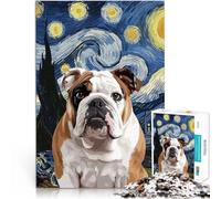 Puzzle de 1000 pièces pour Adultes Bulldog Nuit étoilée Entraînez Votre Cerveau et Vos Mains Anniversaire et Cadeaux Uniques 50x70cm