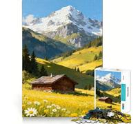 Puzzle de 1000 pièces pour Adultes Cabane Alpine dans Une Prairie Estivale Jeu de réflexion et d'exercice Ajustement Parfait Activité de Partage et de renforcement des Liens familiaux (38x52cm)