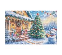 Puzzle De 1000 Pièces pour Adultes Cabane de Noël enneigée Hiver 1000 PCS 75x50cm Impression Vive Non Décolorable Art Mural Encadrable Idéal pour Salon Chambre À Coucher