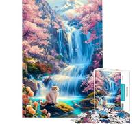Puzzle de 1000 pièces pour Adultes Cadeau Chat Mignon au Sommet du Mont Fuji Jeu Familial Course de Vitesse Manuelle Défi éducatif (Dimensions 50x75cm)