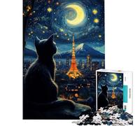 Puzzle de 1000 pièces pour Adultes Cadeau Chat rêvant Nuit étoilée à Tokyo Activités Amusantes à la Maison améliore la mémoire Jeu de réflexion pour Les 14 Ans et Plus (50x75cm)