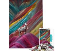 Puzzle de 1000 pièces pour Adultes Cadeau Chèvre Collines Arc-en-Ciel Activités Amusantes à la Maison améliore la mémoire Jeu de réflexion pour Les 14 Ans et Plus (50x75cm)