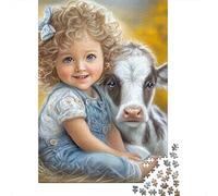 Puzzle De 1000 Pièces pour Adultes, Cadeau Girl with Cow Painting Puzzle, Jeux Relaxants, Difficile, Cadeau d'anniversaire, 52x38cm/1000pcs