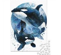 Puzzle De 1000 Pièces pour Adultes - Cadeau Orca Whale Watercolor Print Puzzle pour Adultes - Jeu De Réflexion - Décoration Parfaite - Difficile À Compléter 70x50cm/1000pcs