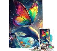 Puzzle de 1000 pièces pour Adultes Cadeau Papillon Arc-en-Ciel et Dauphin Jeu Anti-Stress de 1000 pièces Jeu d'analyse et de logique Stimulant Cadeau (75x50cm)