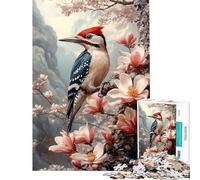 Puzzle de 1000 pièces pour Adultes Cadeau Pic-Vert sur Une Branche Fleurie Peinture Activités Amusantes à la Maison améliore la mémoire Jeu de réflexion pour Les 14 Ans et Plus (38x52cm)