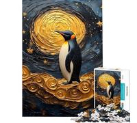 Puzzle de 1000 pièces pour Adultes Cadeau Pingouin dans Un Ciel Nocturne doré Jeu Familial Course de Vitesse Manuelle Défi éducatif (Dimensions 38x52cm)