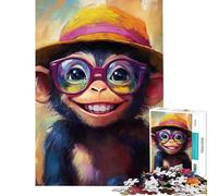 Puzzle de 1000 pièces pour Adultes Cadeau Singe Heureux au Chapeau » Jeu de réflexion Idéal pour se détendre à la Maison Cadeau d'anniversaire (Dimensions 38x26cm)