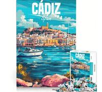 Puzzle de 1000 pièces pour Adultes, Cadix, Espagne, Jeu Impossible, idéal pour se détendre Pendant Les Vacances, Cadeau d'anniversaire ou de Voyage, 38x52cm