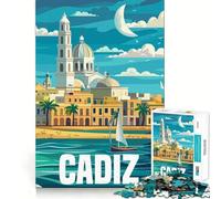 Puzzle de 1000 pièces pour Adultes Cadix,Espagne Voyage Finitions soignées Jeu cognitif et Relaxant Décoration Murale de Noël (38x52cm)