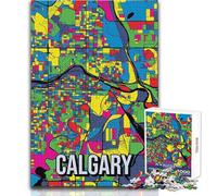 Puzzle de 1000 pièces pour Adultes, Calgary, Canada, Carte de la Ville en Style Pop Art, Casse-tête, Jeu Familial, activité familiale, Cadeau d'anniversaire, Dimensions 50x75cm