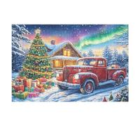 Puzzle De 1000 Pièces pour Adultes Camion Rouge de Noël Arbre enneigé 1000 PCS 75x50cm Niveau Expert pour Joueurs Avancés Amusement Stimulant Idéal pour Amateurs De Puzzle