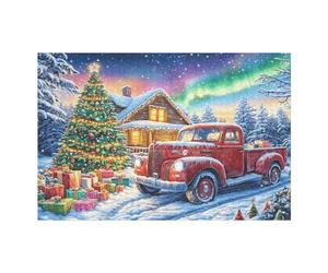 Puzzle De 1000 Pièces pour Adultes Camion Rouge de Noël Arbre enneigé 1000 PCS 75x50cm Niveau Expert pour Joueurs Avancés Amusement Stimulant Idéal pour Amateurs De Puzzle