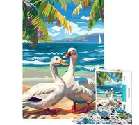 Puzzle de 1000 pièces pour Adultes Canards Blancs sur Une Plage Jeu éducatif de 1000 pièces Défi Stimulant Jeu de réflexion Familial (38x52cm)