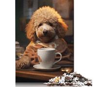 Puzzle de 1000 pièces pour adultes, caniche, chien, café, animaux puzzles pour adultes et puzzles en bois, décoration de la maison, 1000 pièces (75 x 50 cm)
