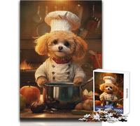 Puzzle de 1000 pièces pour Adultes - Caniche Nain et Chef Cuisinier - Apaisant et Relaxant - Assemblage précis - Dimensions:38x52cm