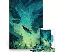 Puzzle de 1000 pièces pour Adultes Canoë sur rivière,Paysage Abstrait,pièces aux Contours Nets,Jeu de réflexion,Moment de détente et de Divertissement,scène de Noël (50x75cm)