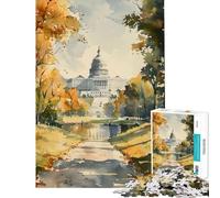 Puzzle de 1000 pièces pour Adultes Capitole Aquarelle Défi cérébral et intellectuel Jeu addictif et Relaxant Cadeau éducatif et éducatif pour Un Anniversaire (Dimensions 38x26cm)