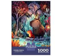 Puzzle De 1000 Pièces pour Adultes Capybara and Axolotl in Rainy Forest Puzzle pour Adultes, Jouet Anti-Stress Amusant Et Humoristique, Idéal comme Cadeau 38x26cm/1000pcs