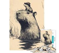 Puzzle de 1000 pièces pour Adultes Capybara avec Chapeau et ami Décoration Murale Anti-Stress Cadeau d'anniversaire ou de Voyage (38x26cm)
