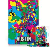 Puzzle de 1000 pièces pour Adultes Carte colorée d'Austin Découpe de qualité supérieure Jeu intellectuel Activité ludique et apaisante Cadeau d'anniversaire Jeu Artistique (50x75cm)