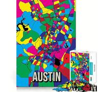 Puzzle de 1000 pièces pour Adultes Carte colorée de la Ville d'Austin Découpe soignée Jeu Amusant et Relaxant pour Un Anniversaire ou Un Loisir (38x26cm)
