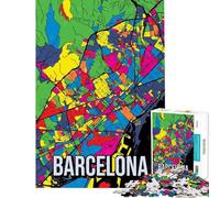 Puzzle de 1000 pièces pour Adultes Carte de Barcelone Affiche de Voyage Pop Art Jeu addictif pour cultiver la Patience Cadeau éducatif à Assembler Cadeau d'anniversaire (Taille 38x26cm)