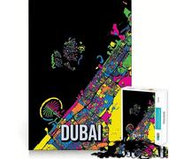 Puzzle de 1000 pièces pour Adultes Carte de Dubaï,Émirats Arabes Unis Découpe Impeccable Jeu de Concentration Amusant Cadeau Gratuit Idée Cadeau d'anniversaire (38x52cm)