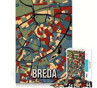 Puzzle de 1000 pièces pour Adultes,Carte de la Ville de Breda,Brabant,Pays-Bas,Affiche de Voyage,Art aux découpes nettes,défi cérébral,Jeu Amusant pour Passer Le Temps,Cadeau d'anniversaire (38x52cm)
