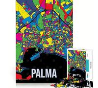 Puzzle de 1000 pièces pour Adultes,Carte de la Ville de Palma de Majorque en Style Pop Art,découpes nettes,défi Stimulant,Jeu Amusant pour Passer Le Temps,décoration Murale de Noël (38x26cm)