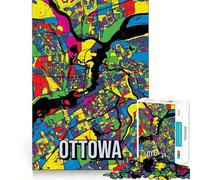 Puzzle de 1000 pièces pour Adultes Carte de la Ville d'Ottawa en Style Pop Art Finition Premium Casse-tête pour Jouer occasionnellement Jeu d'anniversaire (50x75cm)