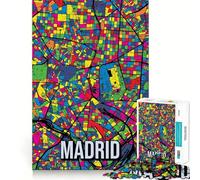 Puzzle de 1000 pièces pour Adultes Carte de Madrid,Espagne Style Pop Art Découpe Premium Jeu Amusant et Stimulant pour Le Cerveau Cadeau de Noël apaisant (38x52cm)