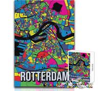 Puzzle de 1000 pièces pour Adultes - Carte de Rotterdam - Style Pop Art - Casse-tête - Jeux et activités familiales - Cadeau Amusant - Dimensions 38x26cm