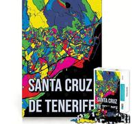 Puzzle de 1000 pièces pour Adultes,Carte de Santa Cruz de Tenerife,Jeu de logique et d'art aux Bords précis,pour Un Moment de détente et de Divertissement, pour Les fêtes (38x26cm)