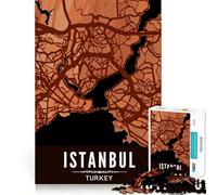 Puzzle de 1000 pièces pour Adultes,Carte d'Istanbul,Style Bois,découpe Parfaite,Jeu de Concentration Amusant, pour Un Moment de détente et de Plaisir,Cadeau d'anniversaire ou de Loisir