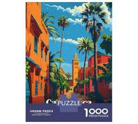 Puzzle De 1000 Pièces pour Adultes Casablanca, Morocco Street Scene Illustration Puzzles pour Adultes Jeux De Société pour Passer Le Temps À La Maison Défi À Relever 38x26cm/1000pcs