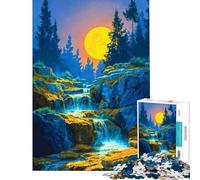 Puzzle de 1000 pièces pour Adultes Cascade au Clair de Lune Forêt enchantée Jeu de réflexion et de découpe de précision Cadeau d'anniversaire (Dimensions 50x75cm)