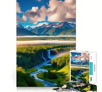 Puzzle de 1000 pièces pour Adultes Cascade dans Une vallée de Montagne Entraînement cérébral Amusant Pièces nettes et sans bavures Activité de Groupe réconfortante (38x26cm)