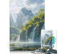 Puzzle de 1000 pièces pour Adultes : Cascade dans Une vallée luxuriante Jeu de réflexion Stimulant,découpe précise,alignement Parfait,activité Amusante en Famille Le Soir (38x26cm)