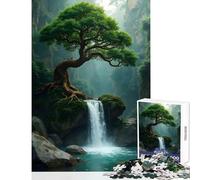 Puzzle de 1000 pièces pour Adultes Cascade luxuriante et Arbre centenaire Décoration intérieure Jouet Idée Cadeau d'anniversaire Jeu Impossible Chaque pièce est Unique Dimensions 50x75cm