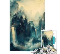 Puzzle de 1000 pièces pour Adultes Cascades mystiques et Montagnes dorées Paysage paisible Puzzle pour Adultes Jouet Anti-Stress Amusant et Humoristique Interaction Parent-Enfant